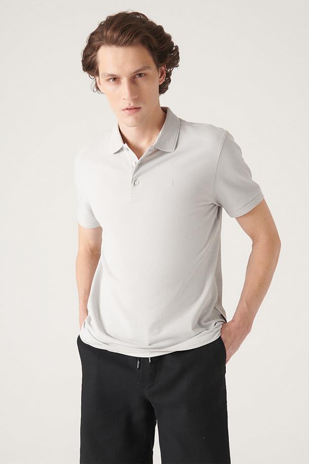 Gri Polo Yaka Düz T-Shirt