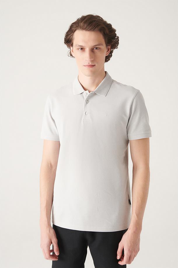 Gri Polo Yaka Düz T-Shirt