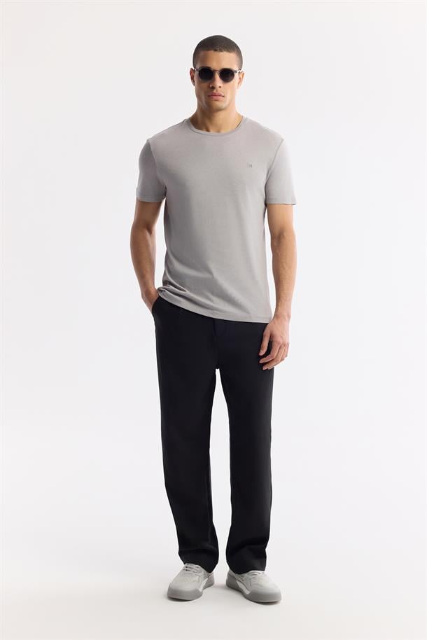 Gri Soft Touch Bisiklet Yaka Düz Modal T-Shirt