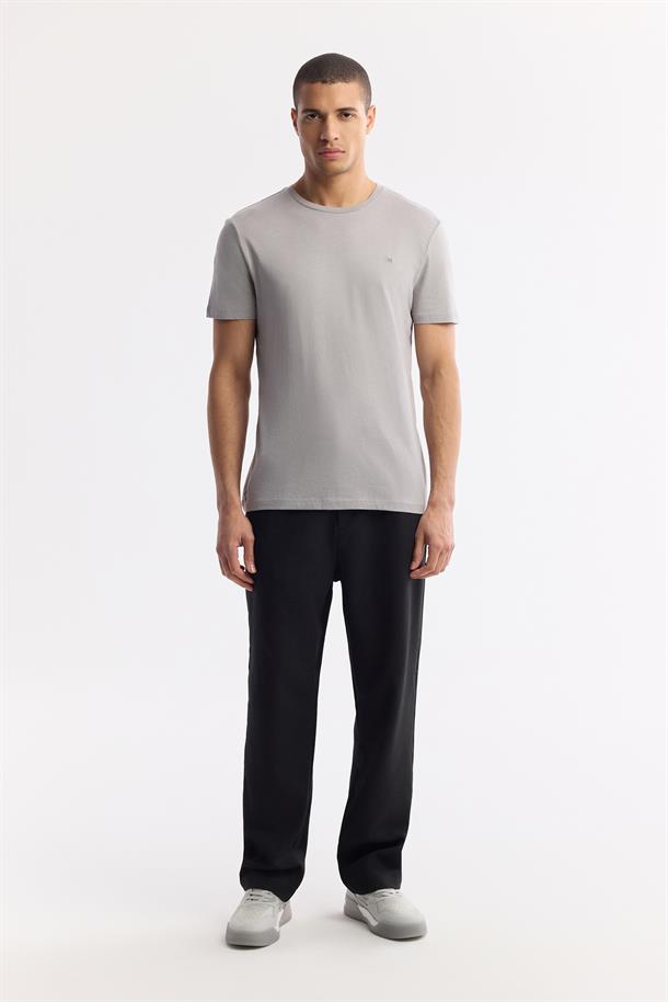 Gri Soft Touch Bisiklet Yaka Düz Modal T-Shirt