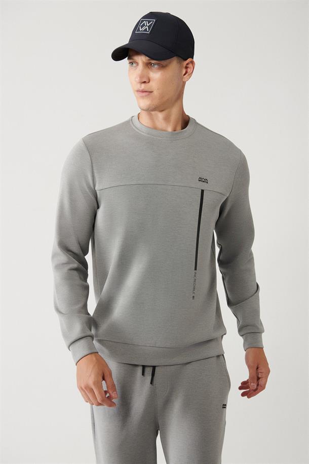 Gri Soft Touch Kumaş Baskılı Sweatshirt