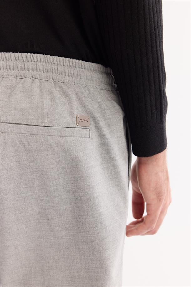 Gri Yandan Cepli Beli Lastikli Bağcıklı Duble Paça Jogger Pantolon