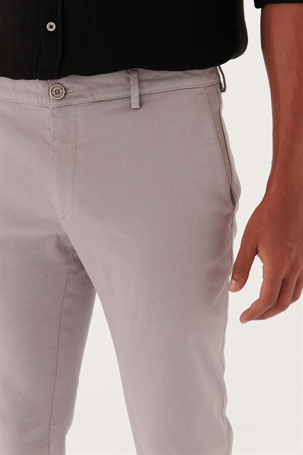 Gri Yandan Cepli Comfort Slim Fit Pantolon