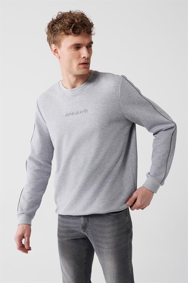 Gri Yanı Şeritli Oversize Bisiklet Yaka Sweatshirt