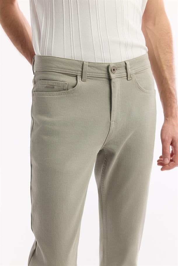 Haki Akar Boya Slim Fit Denim Pantolon