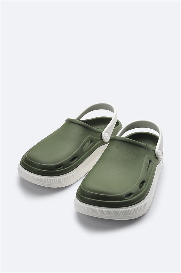 Khaki-White Eva Slides