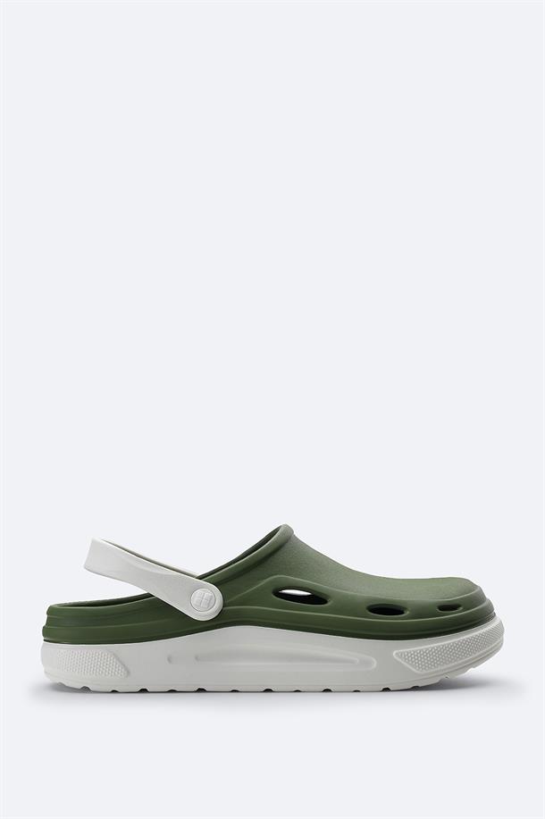 Khaki-White Eva Slides