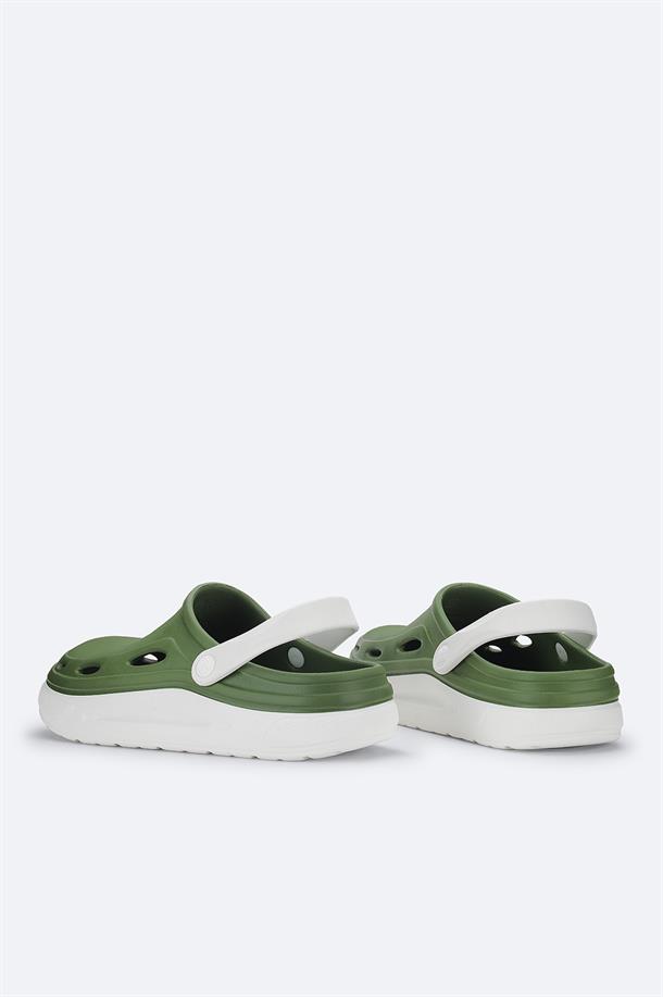 Khaki-White Eva Slides