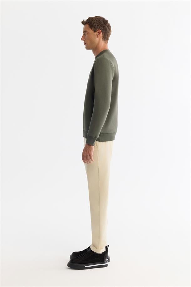Haki Bisiklet Yaka Sweatshirt