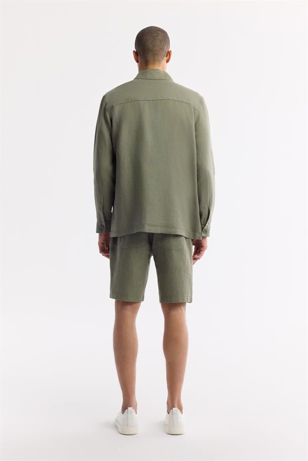 Haki Klasik Yaka %100 Keten Comfort Fit Gömlek Ceket