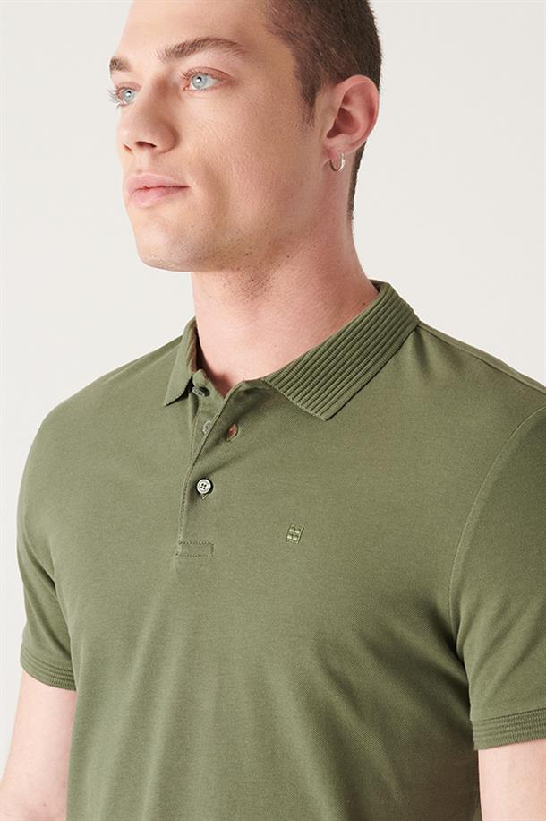 Haki Polo Yaka Basic T-Shirt