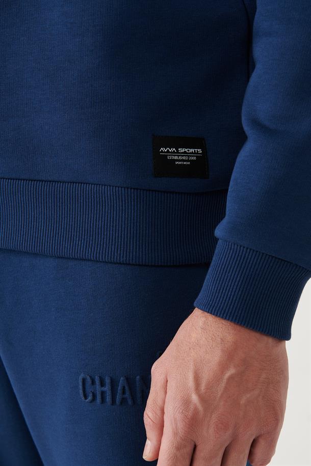 İndigo Kapüşonlu Yaka Gofre Baskılı Şardonlu 3 İplik Comfort Fit Rahat Kesim Sweatshirt