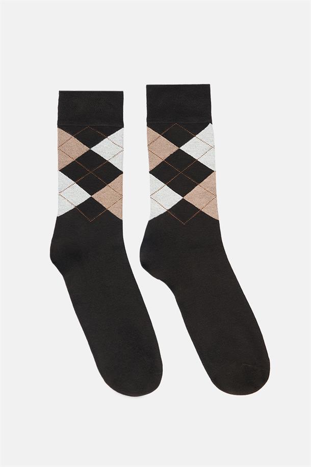 Kahve Baklava Desenli Soket Çorap