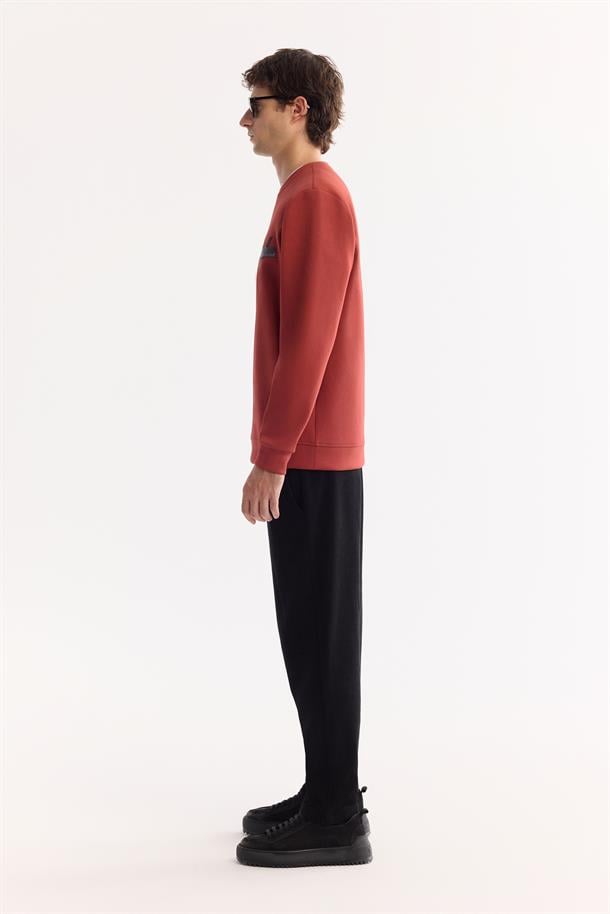 Kiremit Bisiklet Yaka Göğsü Hologram Baskı  İnterlok Sweatshirt