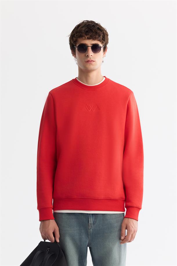 Red Crew Neck Knit Sweatshirt