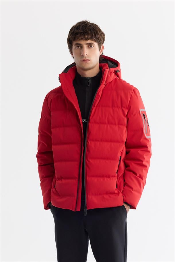 Red Water Repellent Goose Down Puffer Jacket