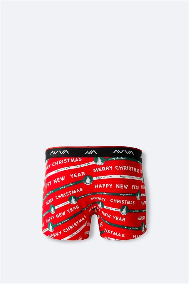 Red New Year's Patterned Boxed Boxer