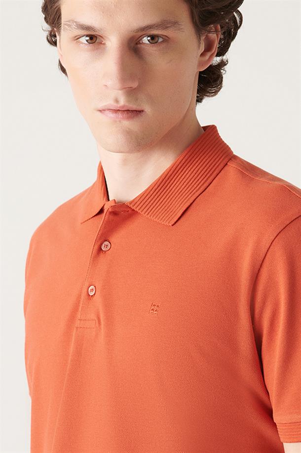 Koyu Turuncu Polo Yaka Basic T-Shirt