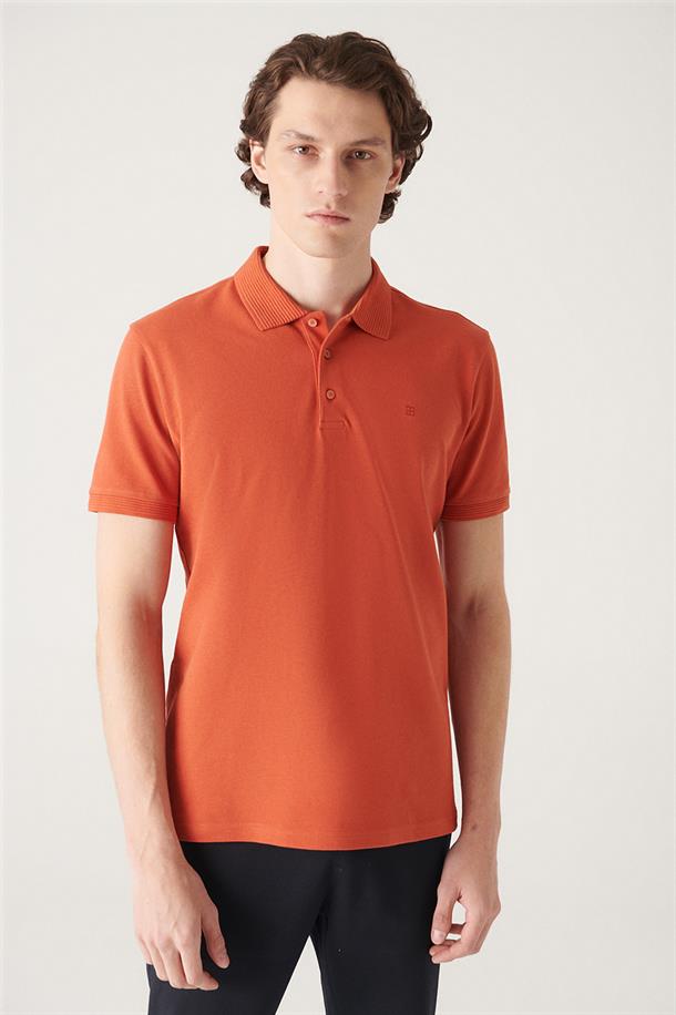 Koyu Turuncu Polo Yaka Basic T-Shirt