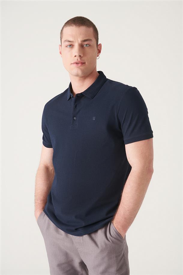 Lacivert %100 Pamuk Regular Fit 3 Düğmeli Polo Yaka T-Shirt
