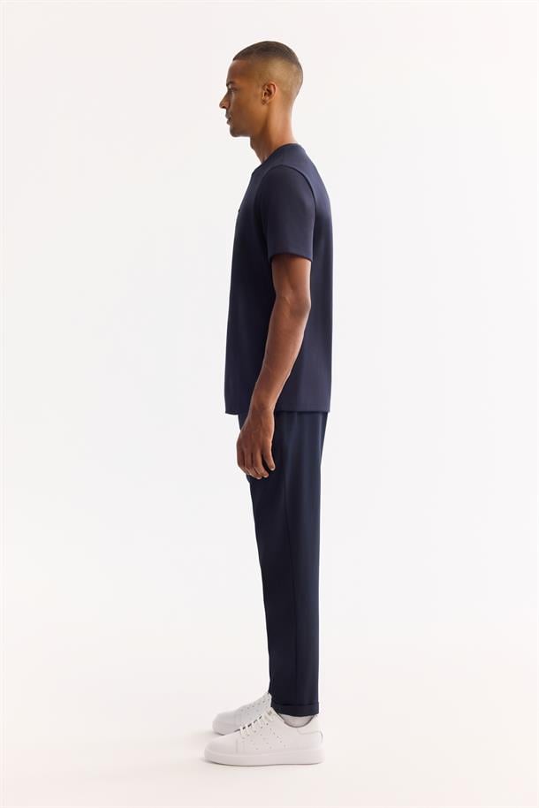 Lacivert Bi-Stretch Baskılı İnterlok T-Shirt