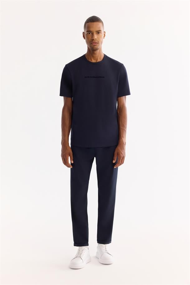 Lacivert Bi-Stretch Baskılı İnterlok T-Shirt