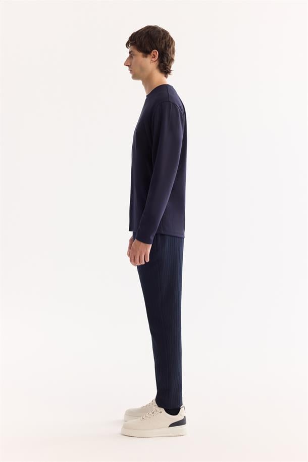Lacivert  Bi-Stretch Viskon Karışımlı Sweatshirt