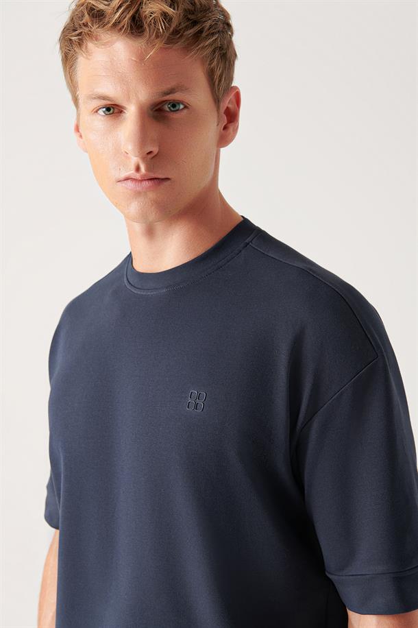 Lacivert Bisiklet Yaka Kısa Kol Basic Sweatshirt