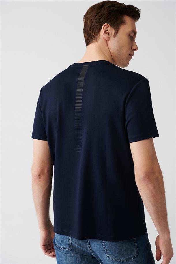 Lacivert Bisiklet Yaka Sırt ve Göğüsü Logo Baskılı T-shirt