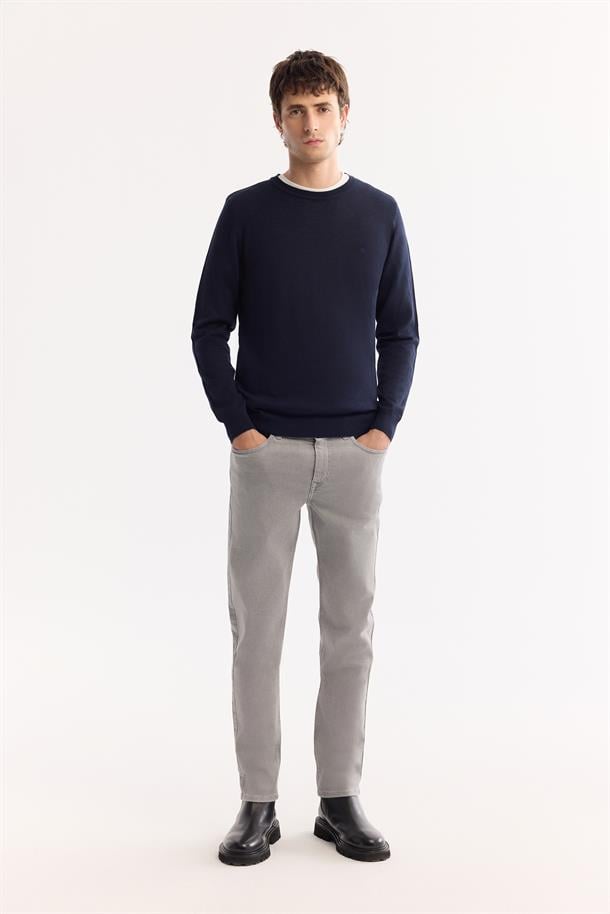 Navy Wool Blend Crew Neck Jumper