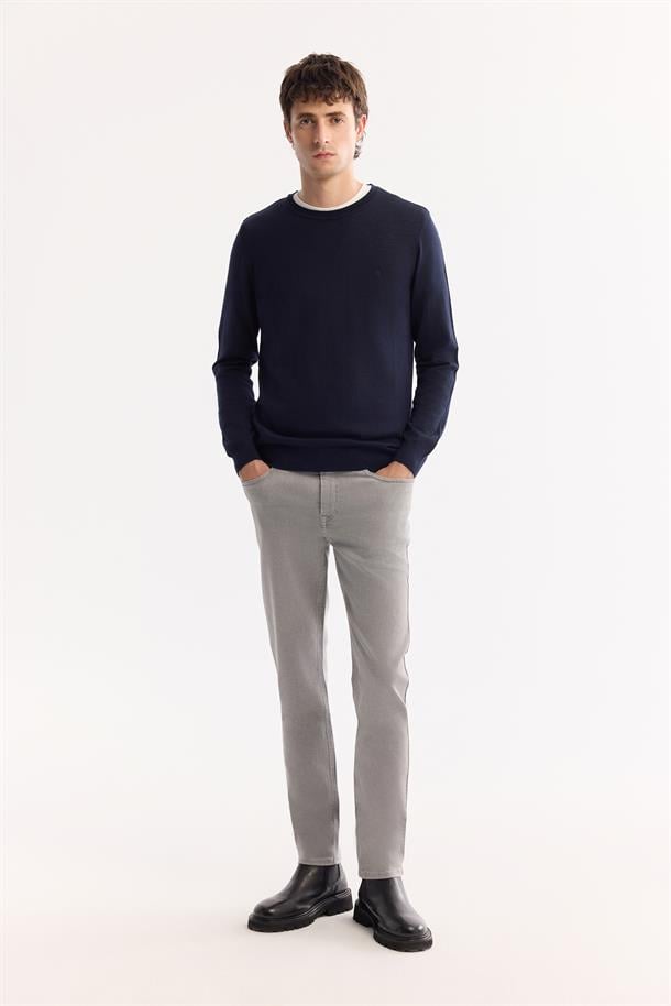 Navy Wool Blend Crew Neck Jumper