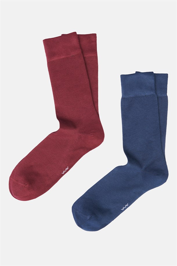 Lacivert-Bordo Desenli 2'li Soket Çorap