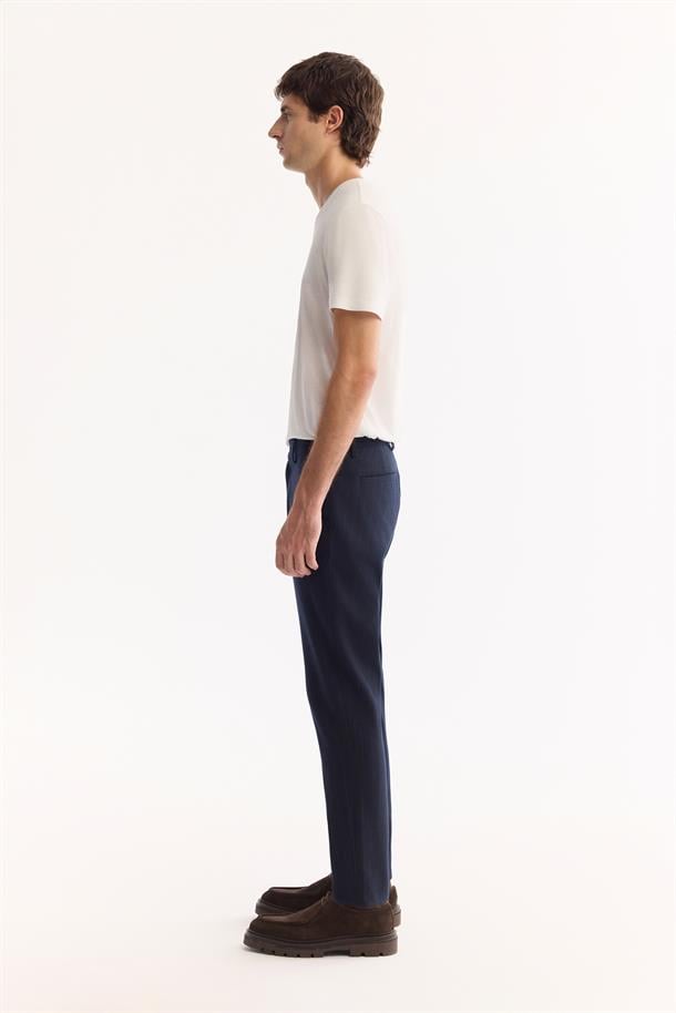 Lacivert Çizgili Flanel Slim Fit Pantolon