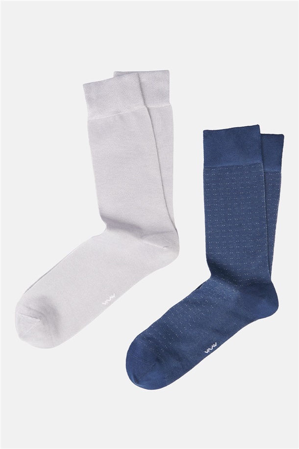 Lacivert Desenli 2'li Soket Çorap