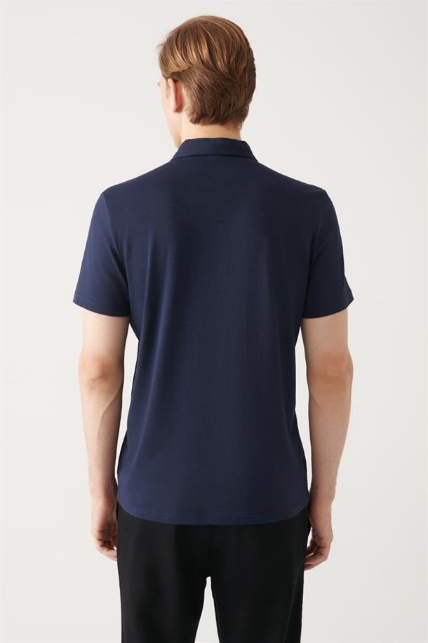 Lacivert Düğmeli  Polo Yaka T-Shirt