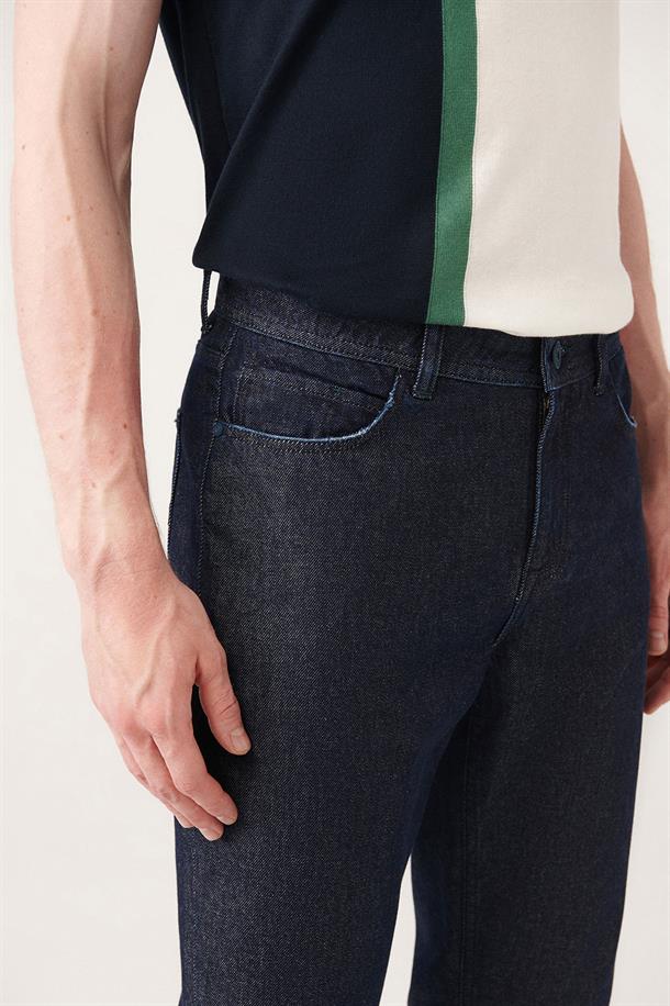 Lacivert Düz Yıkamalı %100 Pamuk Regular Fit Jean Pantolon