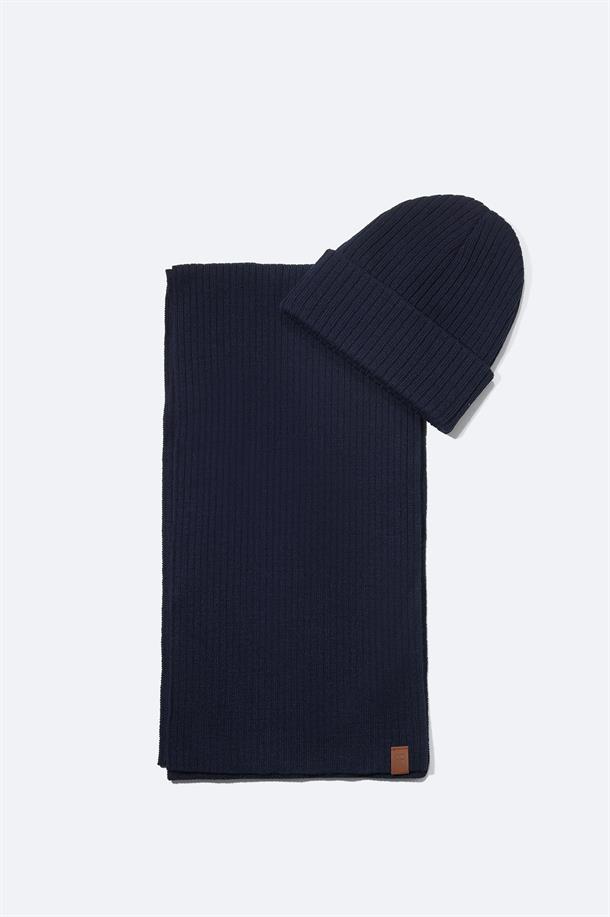 Navy Scarf and Beanie Set