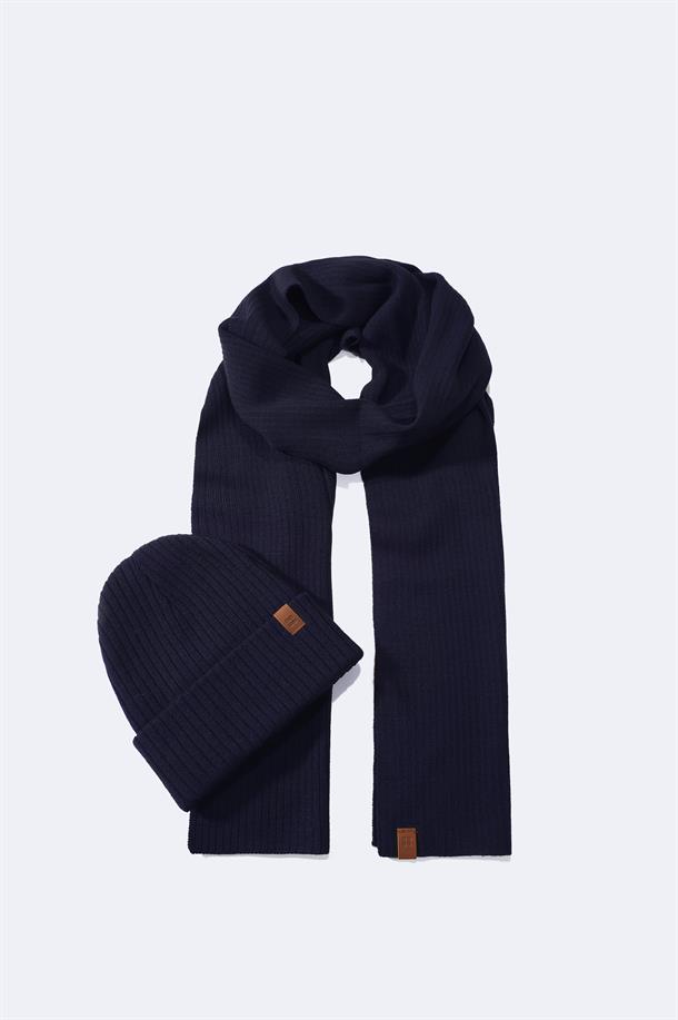 Navy Scarf and Beanie Set