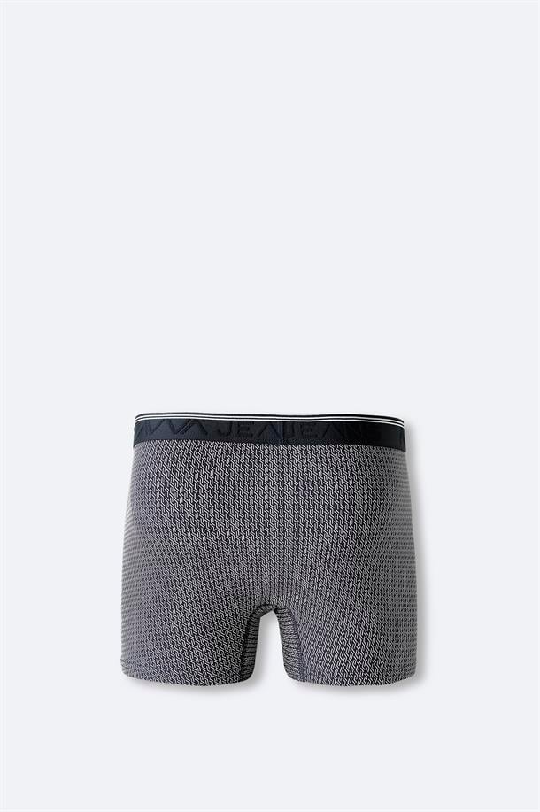 Lacivert Geometrik Desenli Esnek Kumaş Pamuklu Boxer