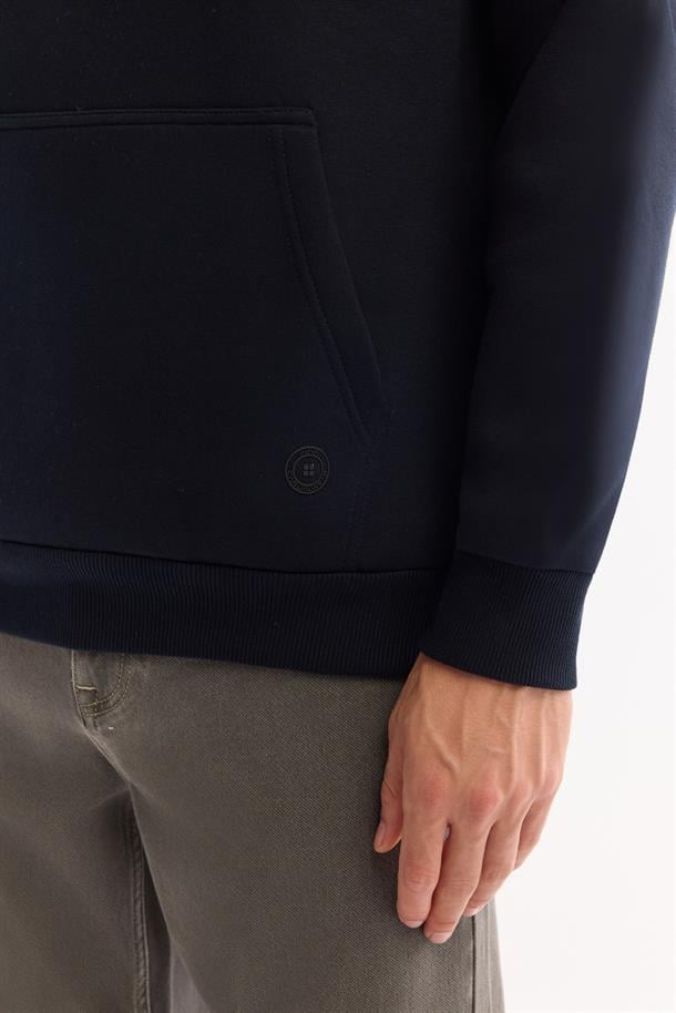 Lacivert Kapüşonlu 3 İplik Şardonlu Pamuklu Sweatshirt