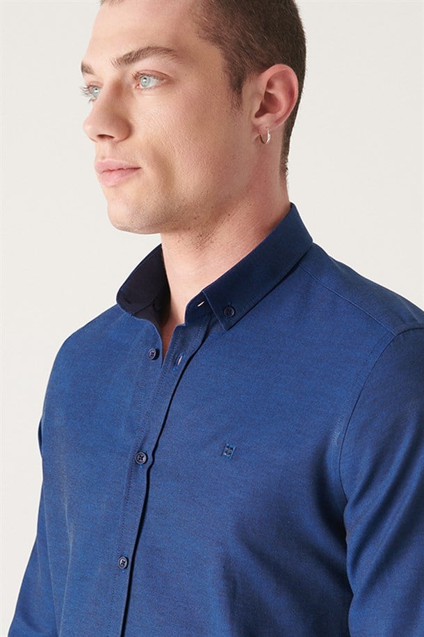 Lacivert Oxford Düğmeli Yaka Regular Fit Gömlek