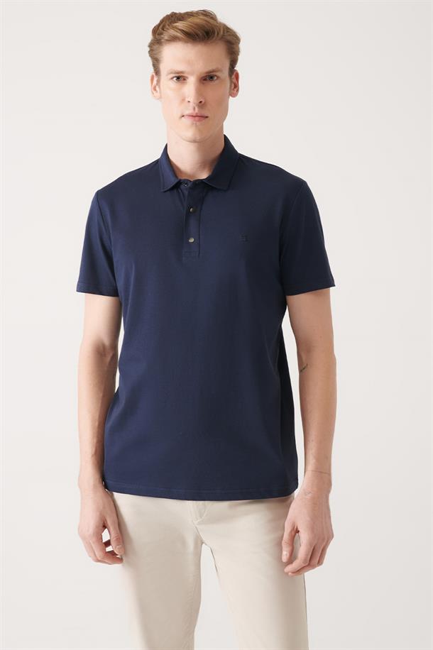 Lacivert Polo Yaka Örme T-Shirt