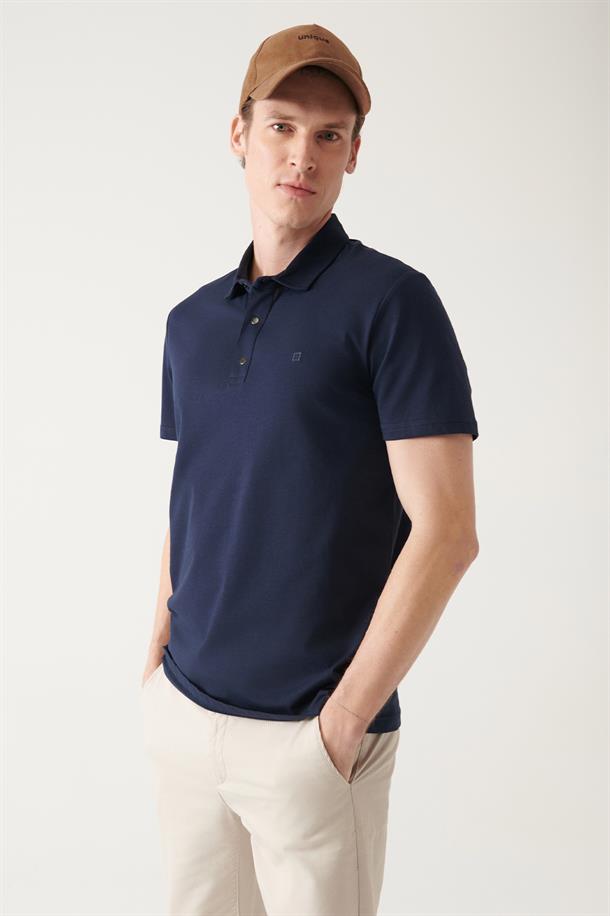 Lacivert Polo Yaka Örme T-Shirt