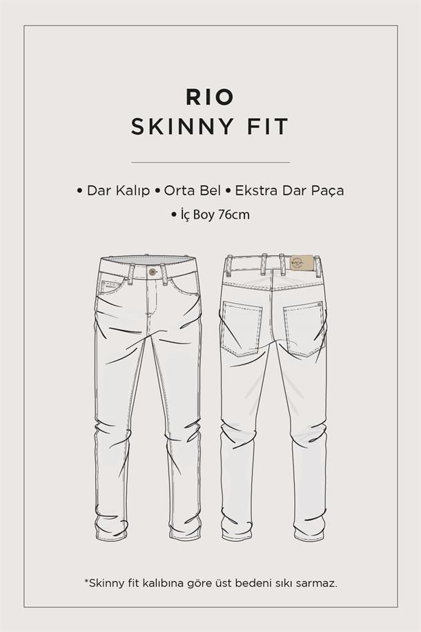 Lacivert Rio Jean Pantolon Eskitme Yıkamalı Esnek Skinny Fit