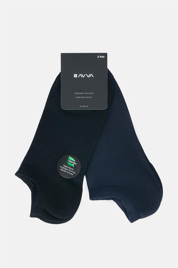 Lacivert-Siyah 2'li Düz Patik Çorap