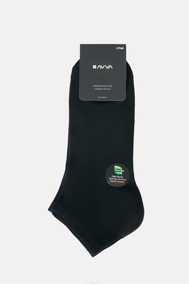 Lacivert-Siyah 2'li Düz Sneaker Çorap