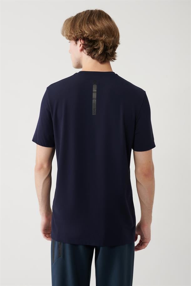 Lacivert Soft Touch Baskılı Bisiklet Yaka T-shirt