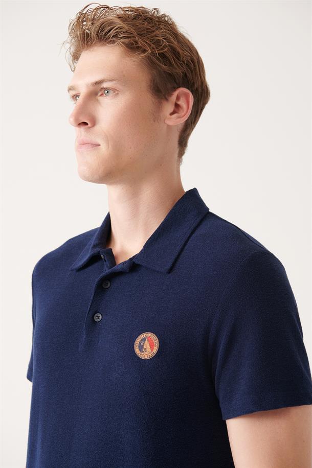 Lacivert Soft Touch Havlu Polo Yaka T-shirt