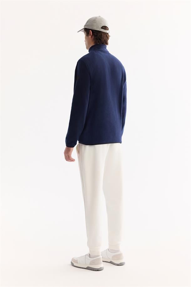Lacivert Soğuğa Dayanıklı Yarım Fermuarlı Dik Yaka Polar Sweatshirt