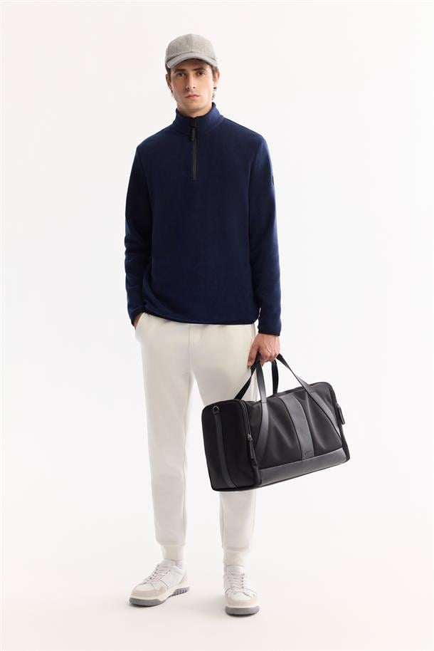 Lacivert Soğuğa Dayanıklı Yarım Fermuarlı Dik Yaka Polar Sweatshirt